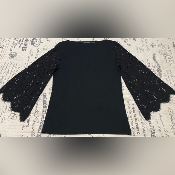 LAUREN RALPH LAUREN Womens Lace Bell Sleeve Blouse Top Medium Black NWT - Picture 8 of 9